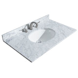 Sheffield 36 Inch Single Bathroom Vanity in Espresso, White Carrara Marble Countertop, Undermount Oval Sink, and No Mirror