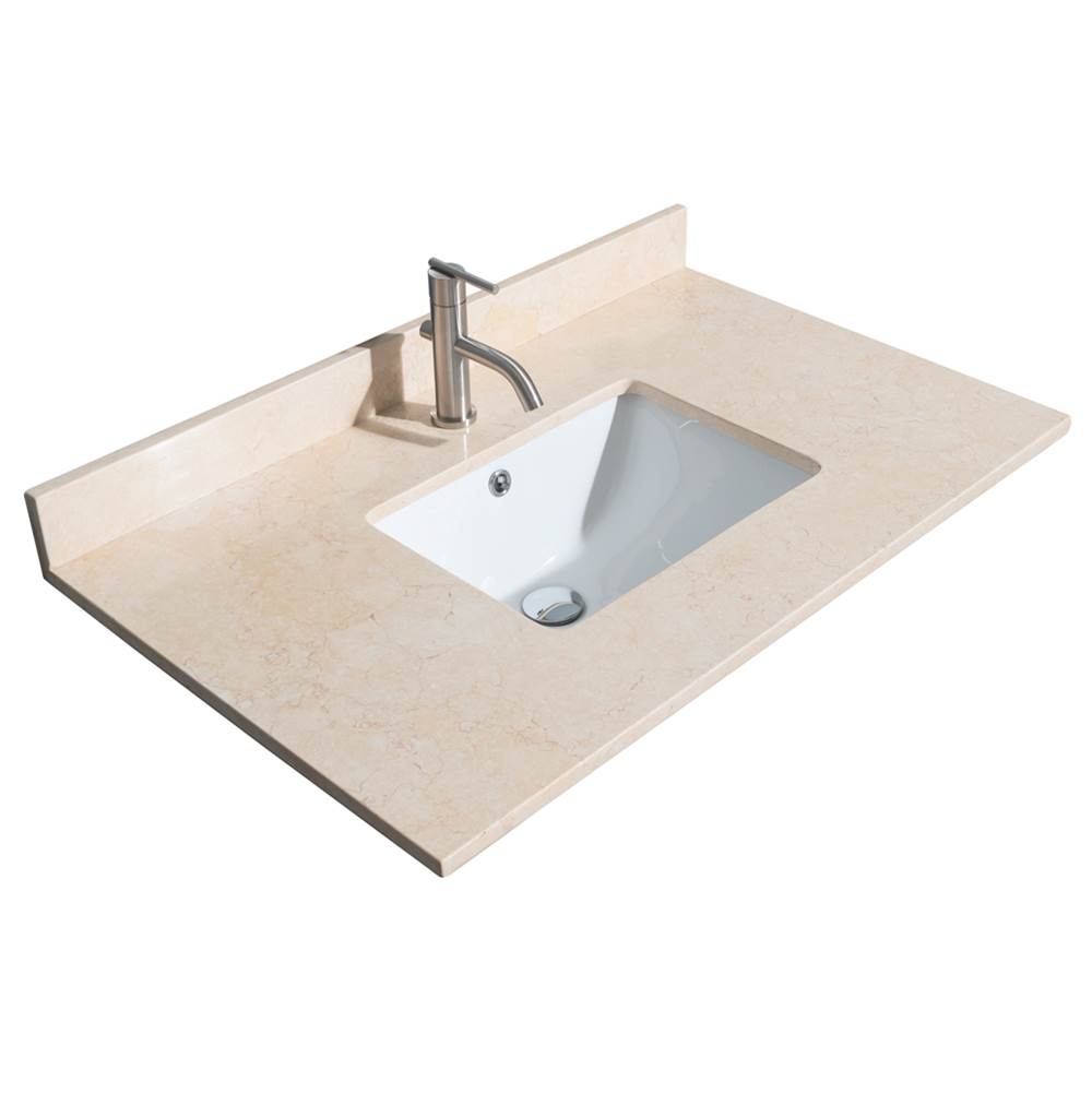 Sheffield 36 Inch Single Bathroom Vanity in Espresso, Ivory Marble Countertop, Undermount Square Sink, and Medicine Cabinet
