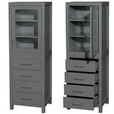 Sheffield 24 Inch Linen Tower in Espresso with Shelved Cabinet Storage and 4 Drawers