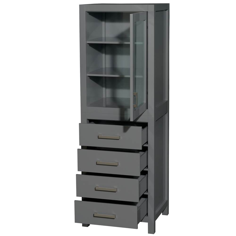 Sheffield 24 Inch Linen Tower in Espresso with Shelved Cabinet Storage and 4 Drawers
