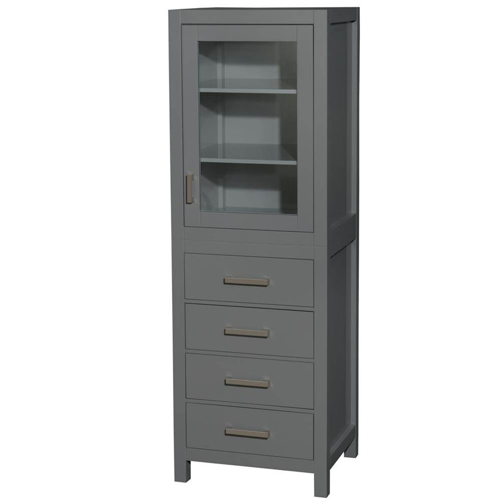 Wyndham Collection - Sheffield 24 Inch Linen Tower in Dark Gray with Shelved Cabinet Storage and 4 Drawers - Dark Gray