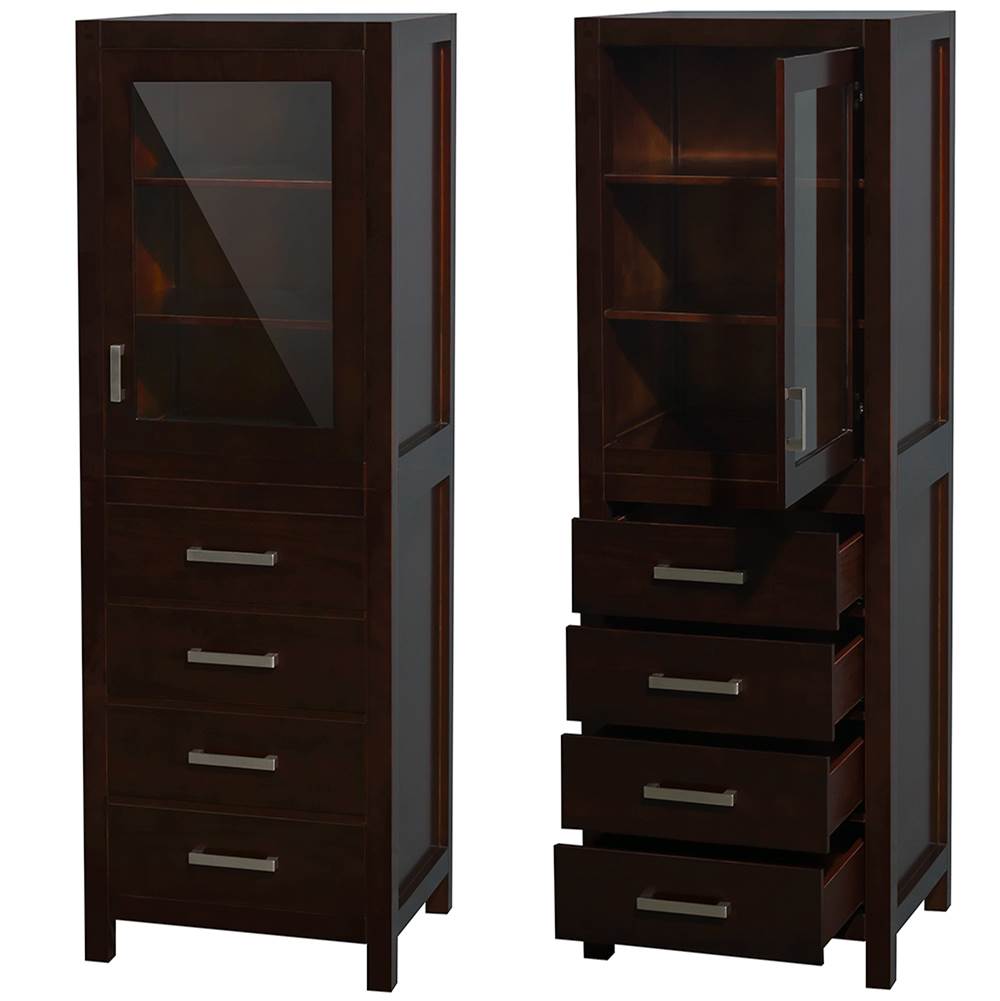 Sheffield 24 Inch Linen Tower in Espresso with Shelved Cabinet Storage and 4 Drawers