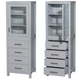 Sheffield 24 Inch Linen Tower in Espresso with Shelved Cabinet Storage and 4 Drawers