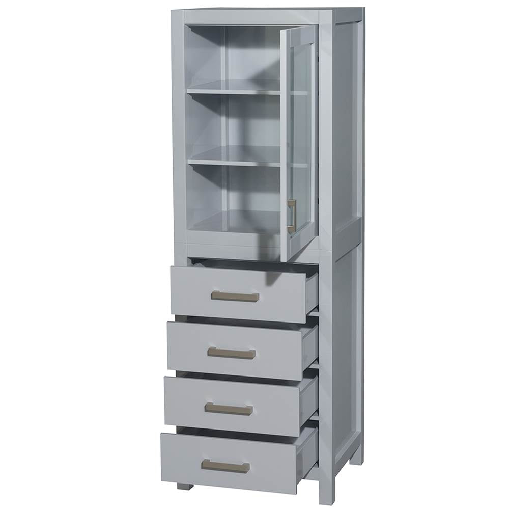 Sheffield 24 Inch Linen Tower in Espresso with Shelved Cabinet Storage and 4 Drawers