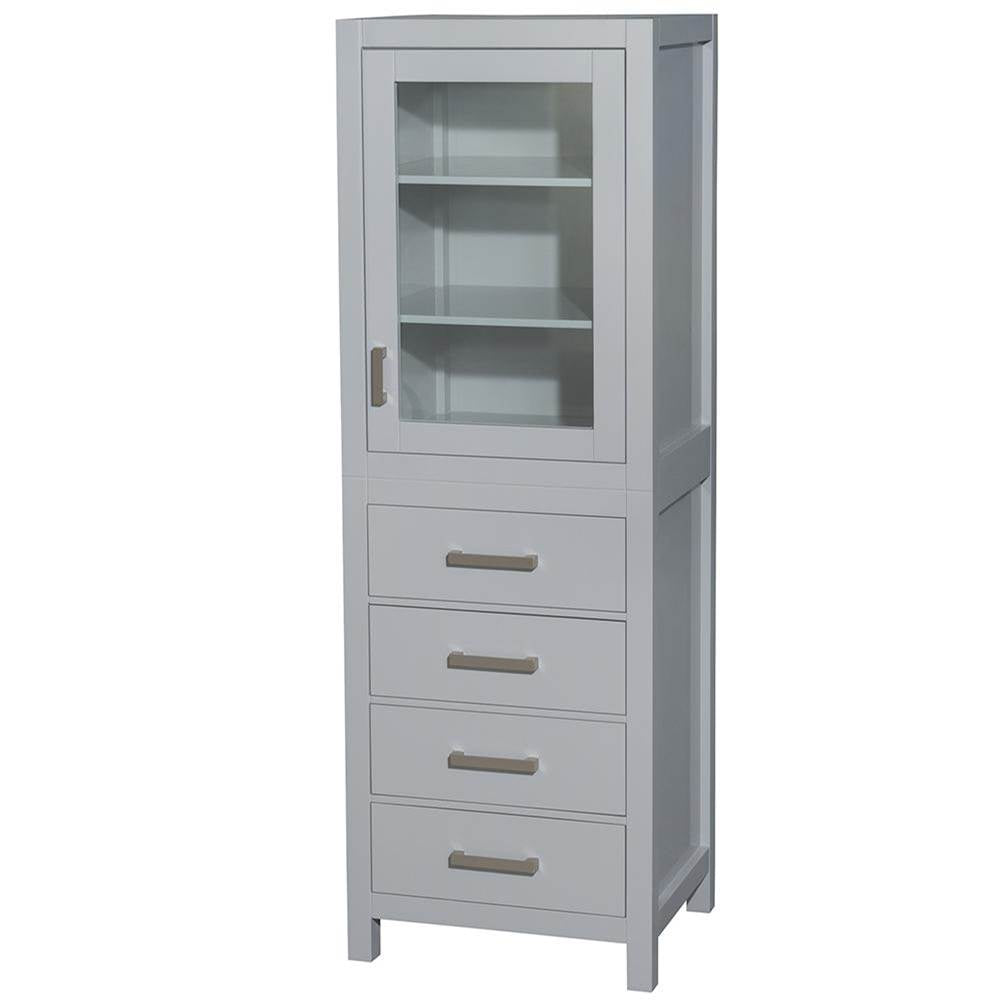 Wyndham Collection - Sheffield 24 Inch Linen Tower in Gray with Shelved Cabinet Storage and 4 Drawers - Gray