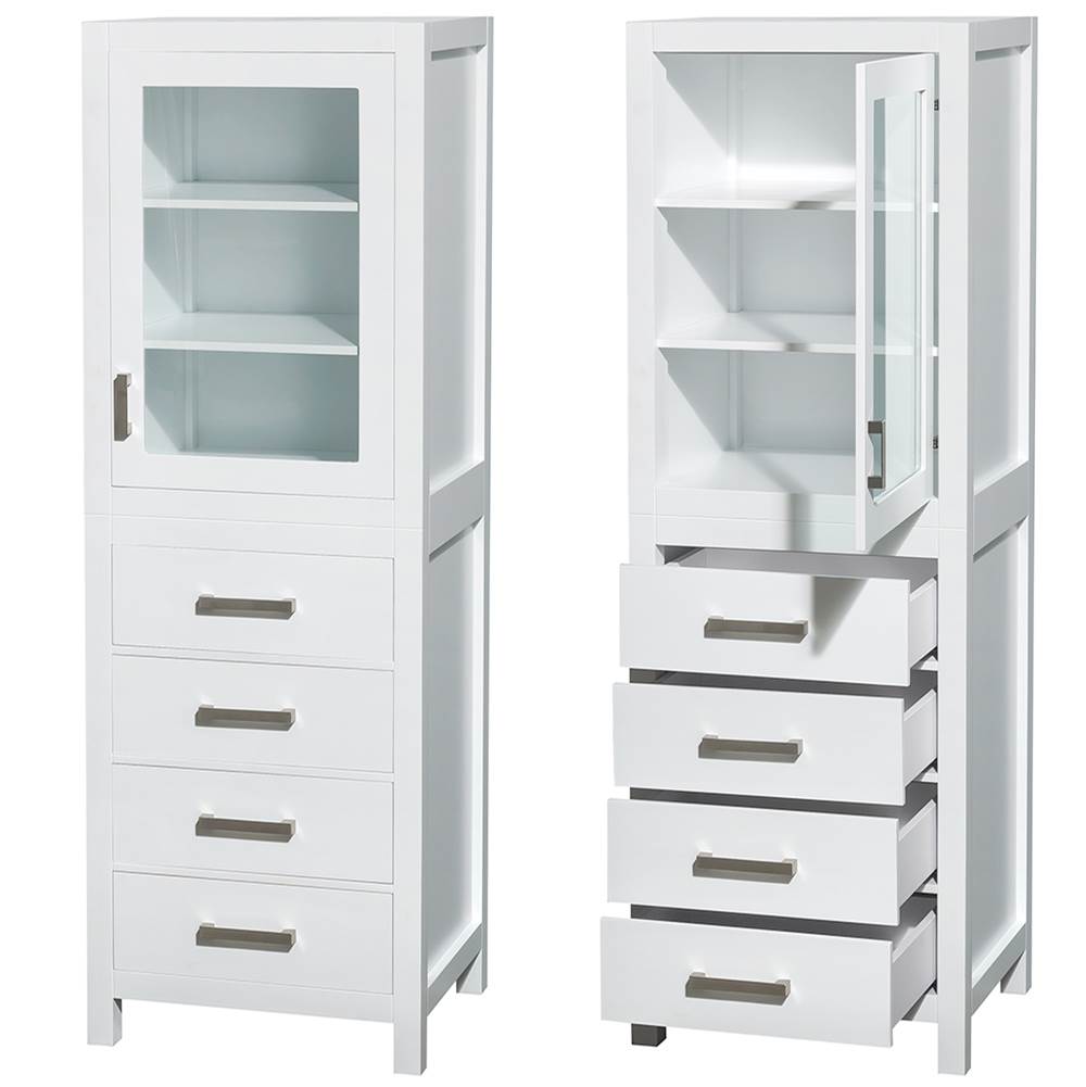 Sheffield 24 Inch Linen Tower in Espresso with Shelved Cabinet Storage and 4 Drawers