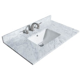 Deborah 36 Inch Single Bathroom Vanity in White, White Carrara Marble Countertop, Undermount Square Sink, Brushed Gold Trim, No Mirror
