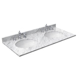 Avery 48 Inch Double Bathroom Vanity in Dark Blue, White Carrara Marble Countertop, Undermount Oval Sinks, 46 Inch Mirror