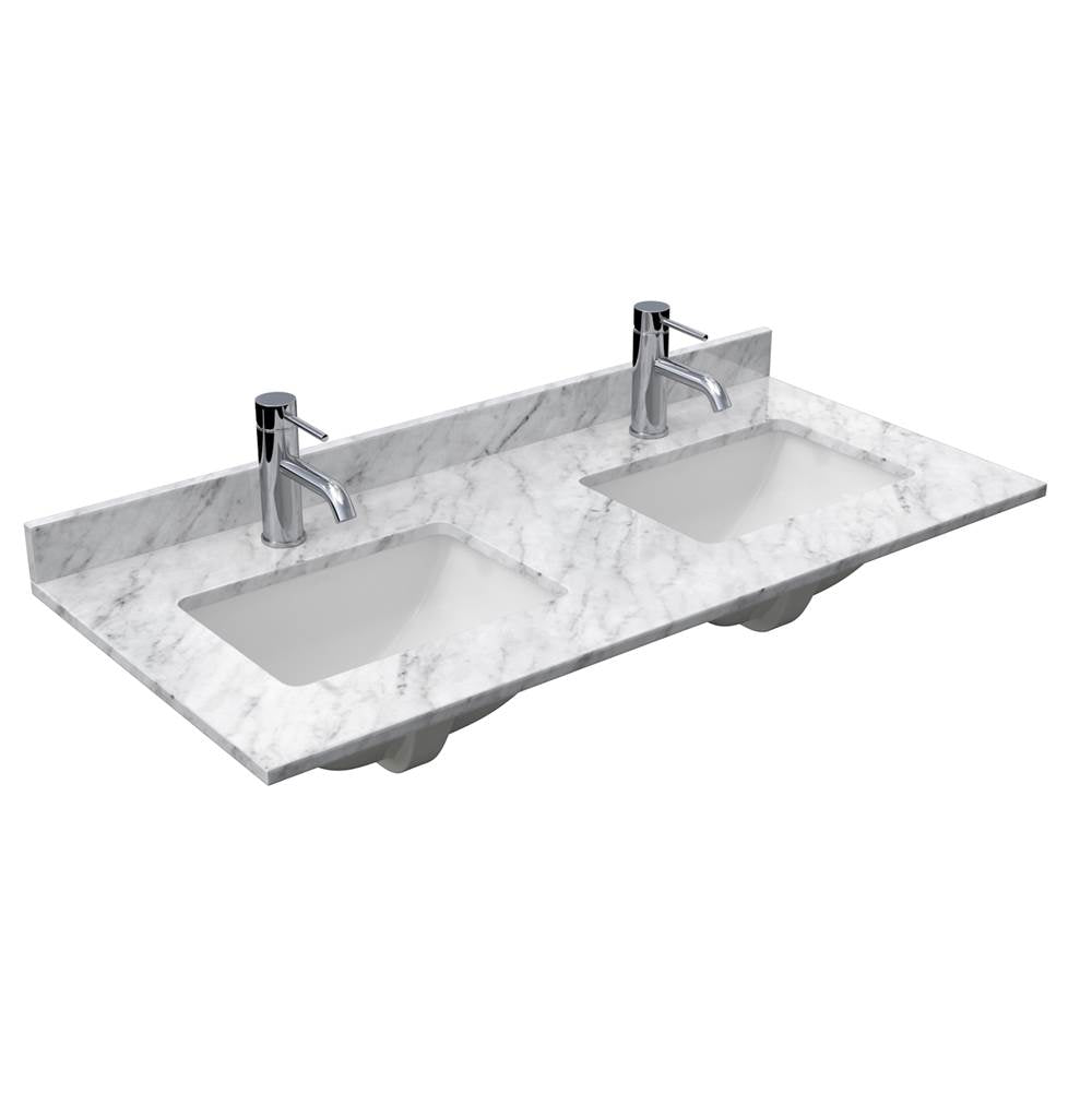 Avery 48 Inch Double Bathroom Vanity in Dark Gray, White Carrara Marble Countertop, Undermount Square Sinks, No Mirror