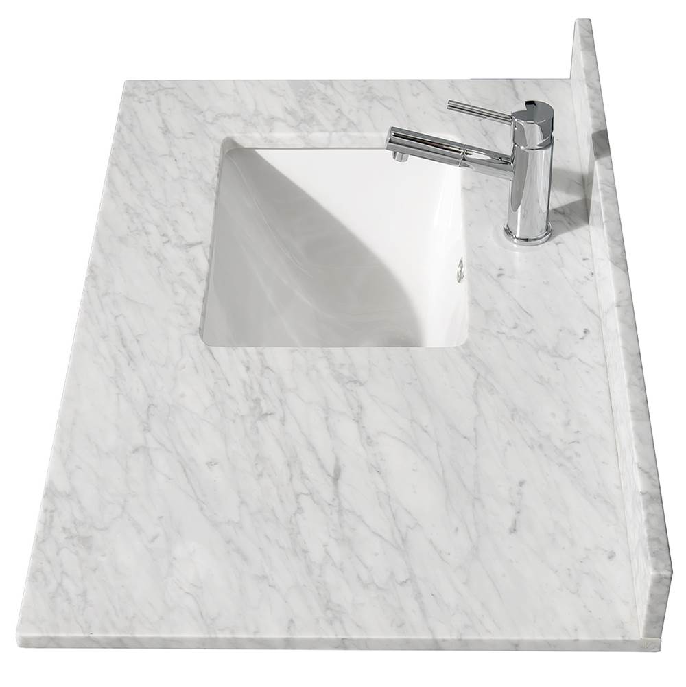 Daria 36 Inch Single Bathroom Vanity in Dark Blue, White Carrara Marble Countertop, Undermount Square Sink, No Mirror