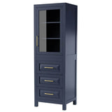 Wyndham Collection - Daria Linen Tower in Dark Blue with Shelved Cabinet Storage and 3 Drawers - Dark Blue