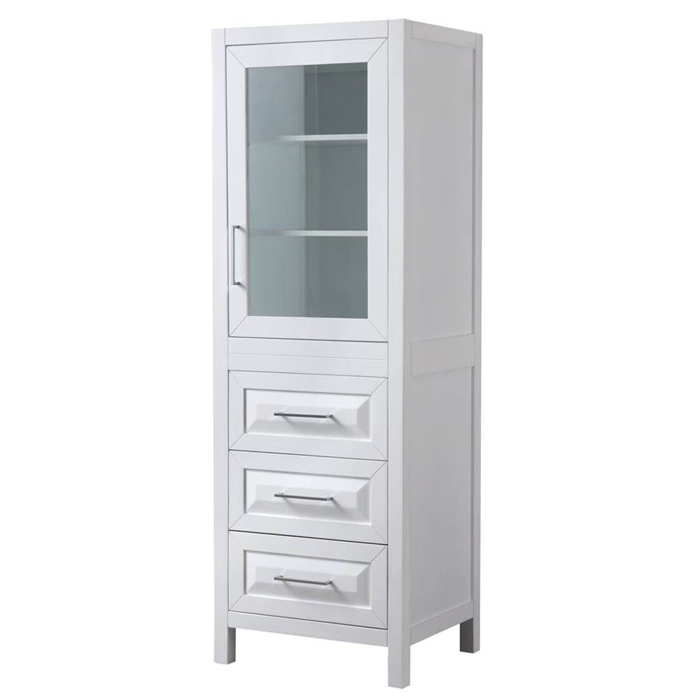 Wyndham Collection - Daria Linen Tower in White with Shelved Cabinet Storage and 3 Drawers - White