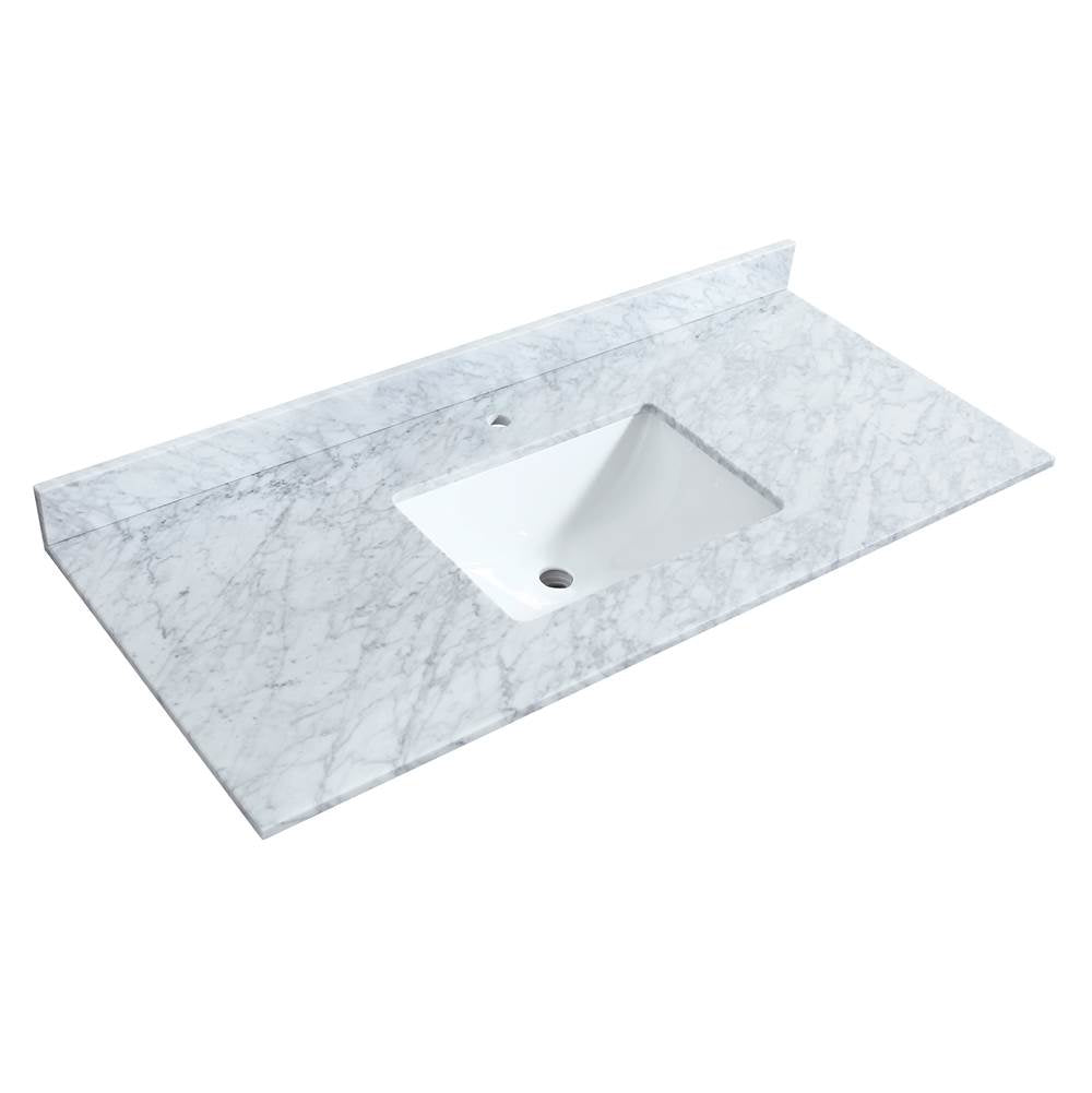 Miranda 48 Inch Single Bathroom Vanity in Dark Gray, White Carrara Marble Countertop, Undermount Square Sink, Brushed Gold Trim, 46 Inch Mirror