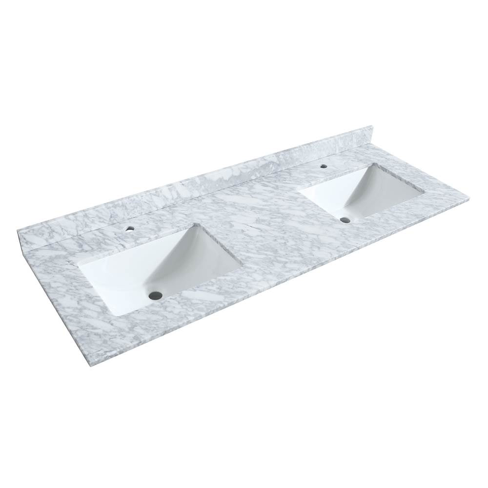 Miranda 60 Inch Double Bathroom Vanity in White, White Carrara Marble Countertop, Undermount Square Sinks, Brushed Nickel Trim