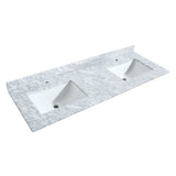 Miranda 60 Inch Double Bathroom Vanity in White, White Carrara Marble Countertop, Undermount Square Sinks, Brushed Nickel Trim