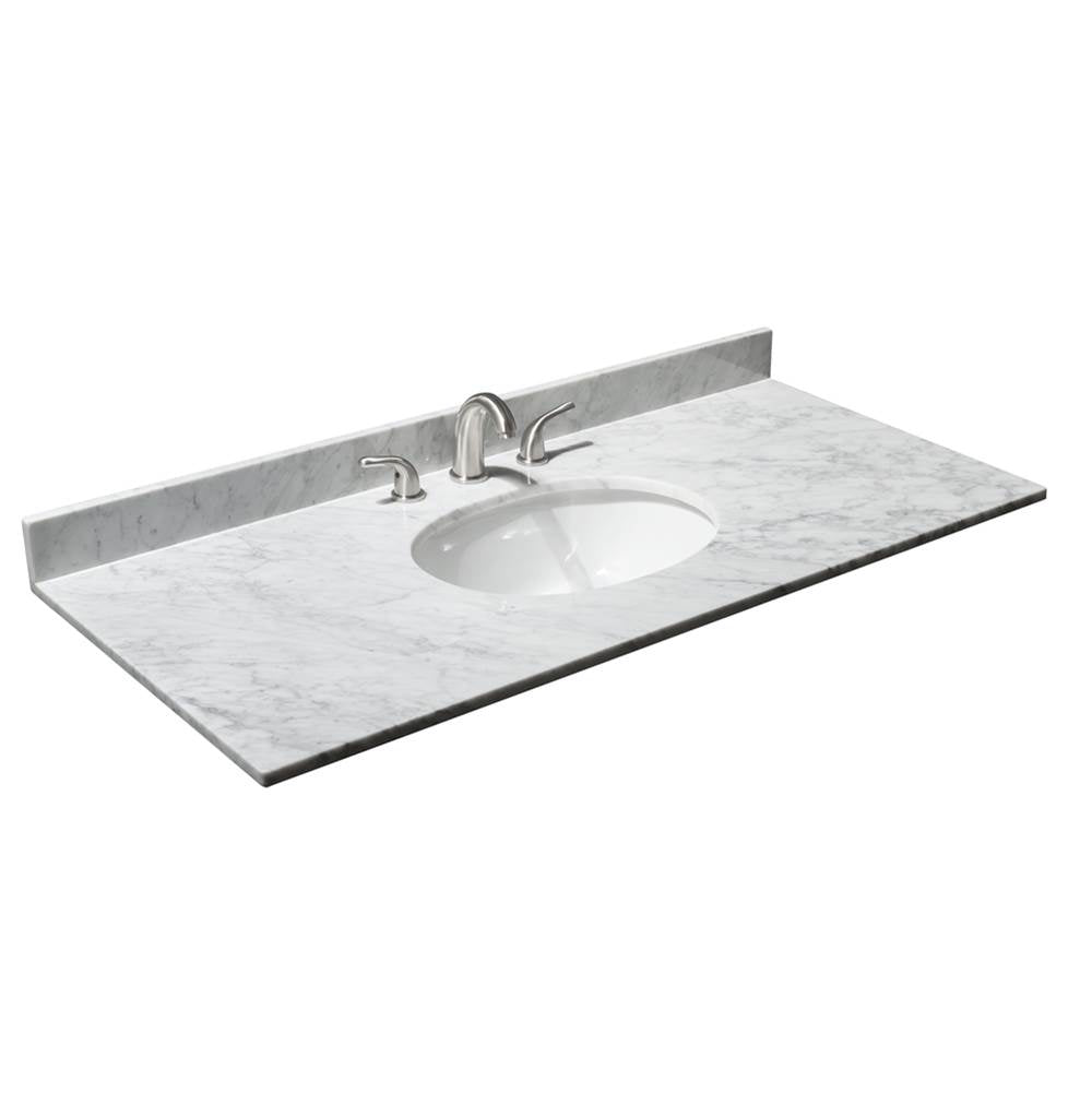 Margate 48 Inch Single Bathroom Vanity in Dark Gray, White Carrara Marble Countertop, Undermount Oval Sink, and 44 Inch Mirror