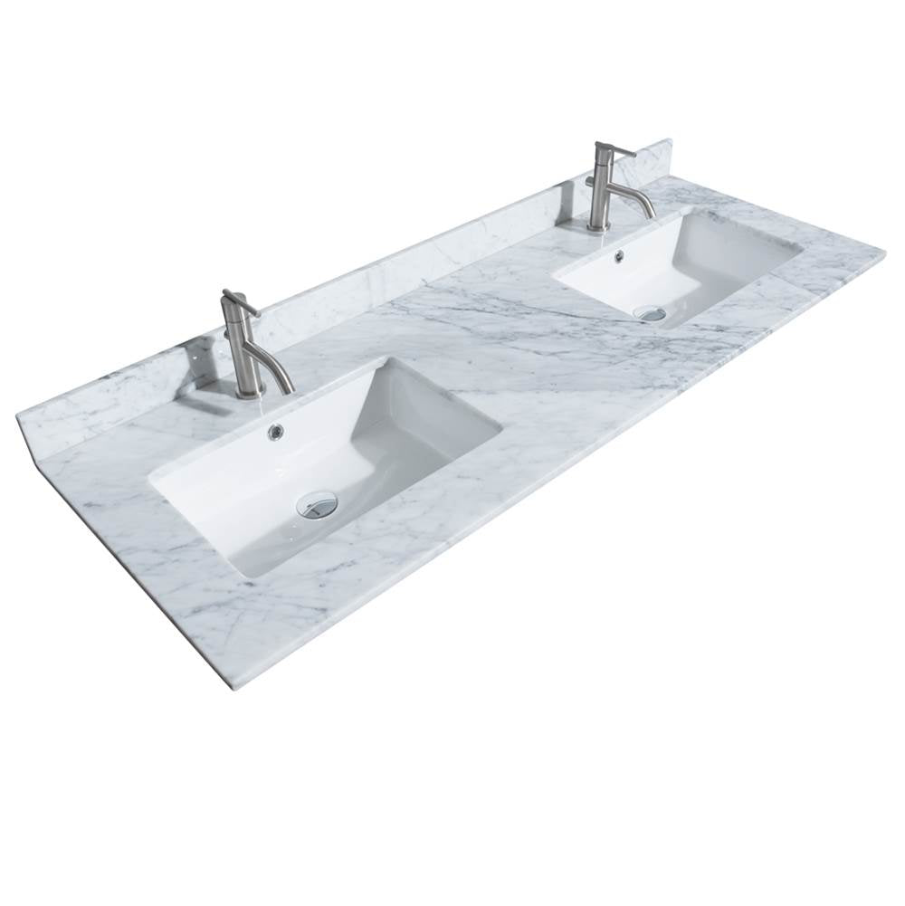 Margate 60 Inch Double Bathroom Vanity in Dark Gray, White Carrara Marble Countertop, Undermount Square Sinks, and 56 Inch Mirror