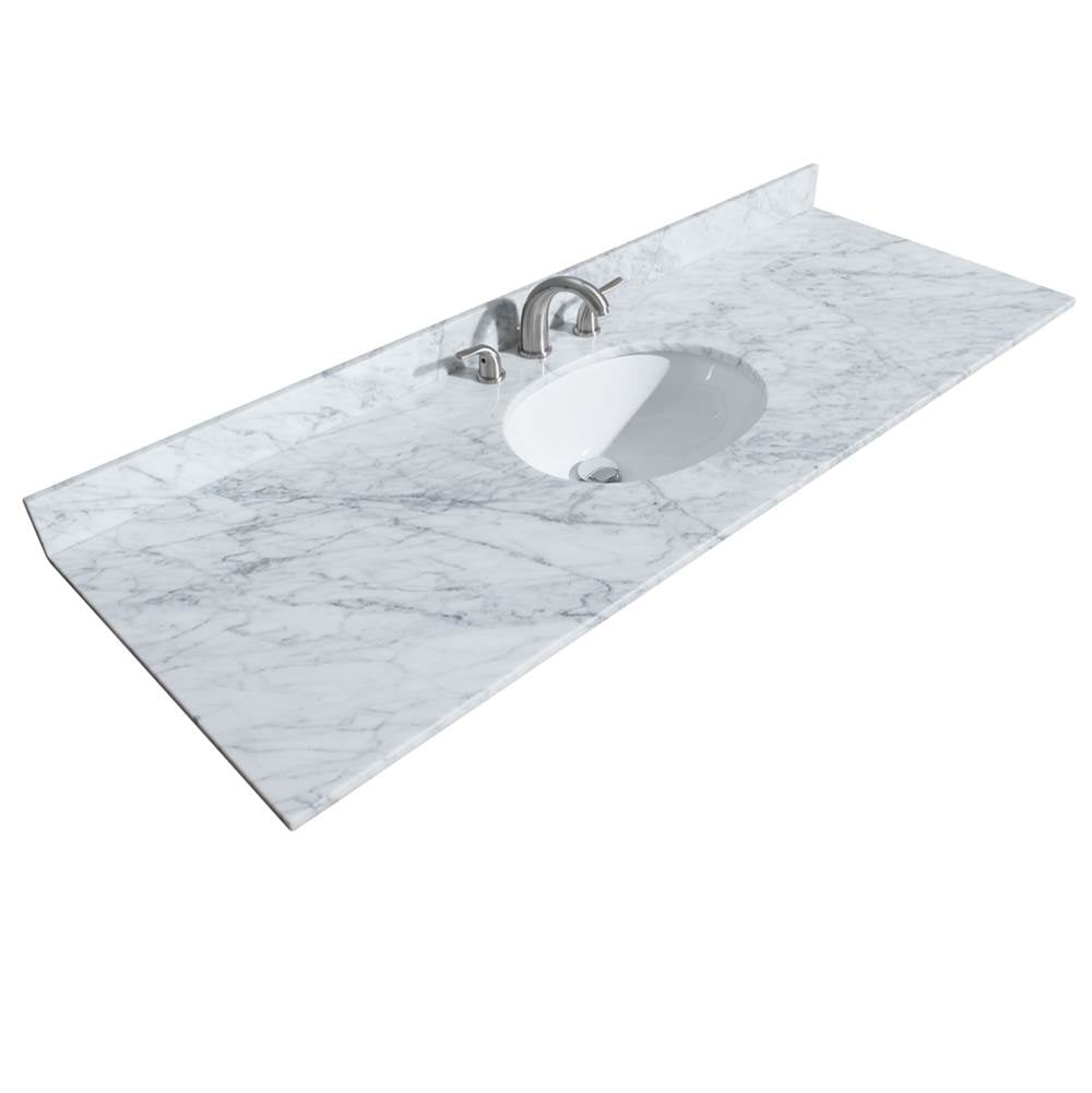 Margate 60 Inch Single Bathroom Vanity in Dark Gray, White Carrara Marble Countertop, Undermount Oval Sink, and 56 Inch Mirror