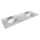 Margate 72 Inch Double Bathroom Vanity in Dark Gray, White Carrara Marble Countertop, Undermount Oval Sinks, and 70 Inch Mirror
