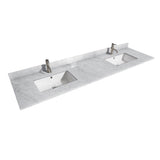 Margate 80 Inch Double Bathroom Vanity in Dark Gray, White Carrara Marble Countertop, Undermount Square Sinks, and 70 Inch Mirror