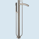 Janice 67 Inch Freestanding Bathtub in White with Floor Mounted Faucet, Drain and Overflow Trim in Brushed Nickel