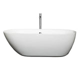Wyndham Collection - Melissa 65 Inch Freestanding Bathtub in White with Floor Mounted Faucet, Drain and Overflow Trim in Polished Chrome - White With Polished Chrome