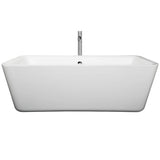 Wyndham Collection - Emily 69 Inch Freestanding Bathtub in White with Floor Mounted Faucet, Drain and Overflow Trim in Polished Chrome - White With Polished Chrome
