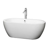 Wyndham Collection - Soho 60 Inch Freestanding Bathtub in White with Floor Mounted Faucet, Drain and Overflow Trim in Polished Chrome - White With Polished Chrome