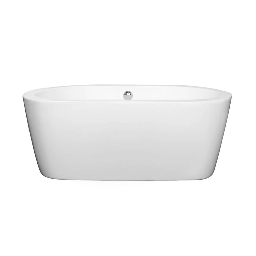 Wyndham Collection - Mermaid 60 Inch Freestanding Bathtub in White with Polished Chrome Drain and Overflow Trim - White With Polished Chrome