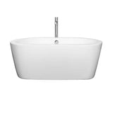 Wyndham Collection - Mermaid 60 Inch Freestanding Bathtub in White with Floor Mounted Faucet, Drain and Overflow Trim in Polished Chrome - White With Polished Chrome