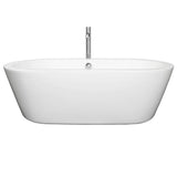 Wyndham Collection - Mermaid 71 Inch Freestanding Bathtub in White with Floor Mounted Faucet, Drain and Overflow Trim in Polished Chrome - White With Polished Chrome