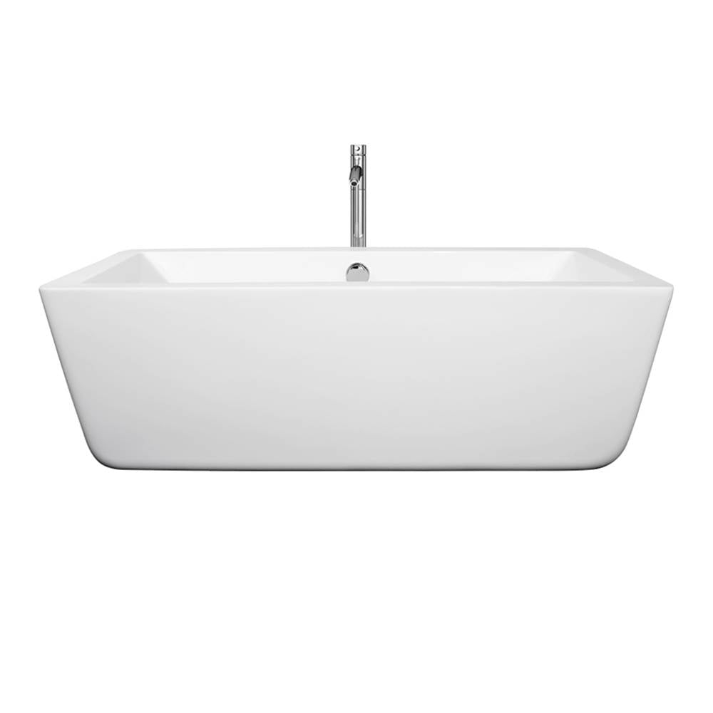 Wyndham Collection - Laura 59 Inch Freestanding Bathtub in White with Floor Mounted Faucet, Drain and Overflow Trim in Polished Chrome - White With Polished Chrome