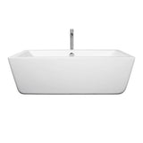 Wyndham Collection - Laura 59 Inch Freestanding Bathtub in White with Floor Mounted Faucet, Drain and Overflow Trim in Polished Chrome - White With Polished Chrome