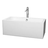 Wyndham Collection - Melody 60 Inch Freestanding Bathtub in White with Floor Mounted Faucet, Drain and Overflow Trim in Polished Chrome - White With Polished Chrome