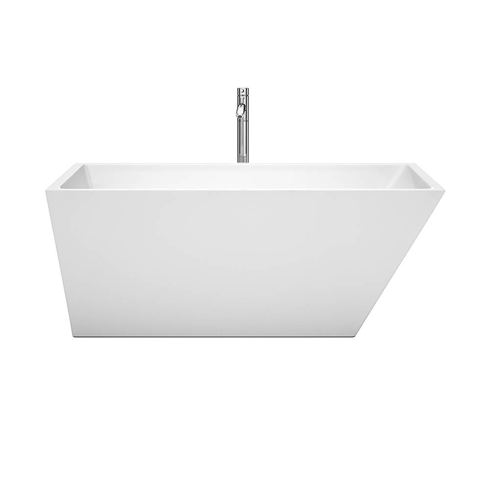 Wyndham Collection - Hannah 59 Inch Freestanding Bathtub in White with Floor Mounted Faucet, Drain and Overflow Trim in Polished Chrome - White With Polished Chrome