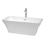 Wyndham Collection - Tiffany 67 Inch Freestanding Bathtub in White with Floor Mounted Faucet, Drain and Overflow Trim in Polished Chrome - White With Polished Chrome