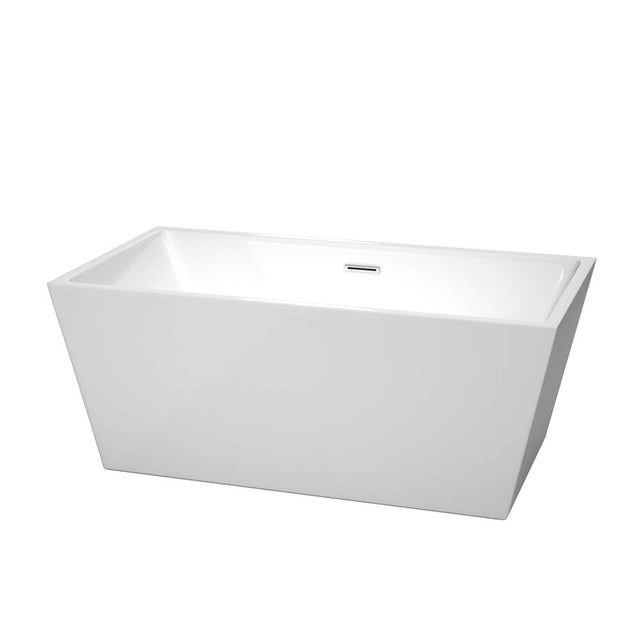 Wyndham Collection - Sara 59 Inch Freestanding Bathtub in White with Polished Chrome Drain and Overflow Trim - White With Polished Chrome