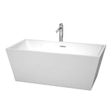Wyndham Collection - Sara 63 Inch Freestanding Bathtub in White with Floor Mounted Faucet, Drain and Overflow Trim in Polished Chrome - White With Polished Chrome
