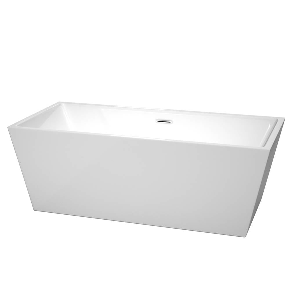 Wyndham Collection - Sara 67 Inch Freestanding Bathtub in White with Polished Chrome Drain and Overflow Trim - White With Polished Chrome