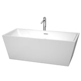 Wyndham Collection - Sara 67 Inch Freestanding Bathtub in White with Floor Mounted Faucet, Drain and Overflow Trim in Polished Chrome - White With Polished Chrome