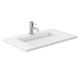 Miranda 36 Inch Single Bathroom Vanity in White, 1.25 Inch Thick Matte White Solid Surface Countertop, Integrated Sink, Matte Black Trim