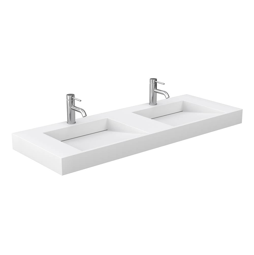 Miranda 60 Inch Double Bathroom Vanity in Dark Blue, 4 Inch Thick Matte White Solid Surface Countertop, Integrated Sinks, Matte Black Trim