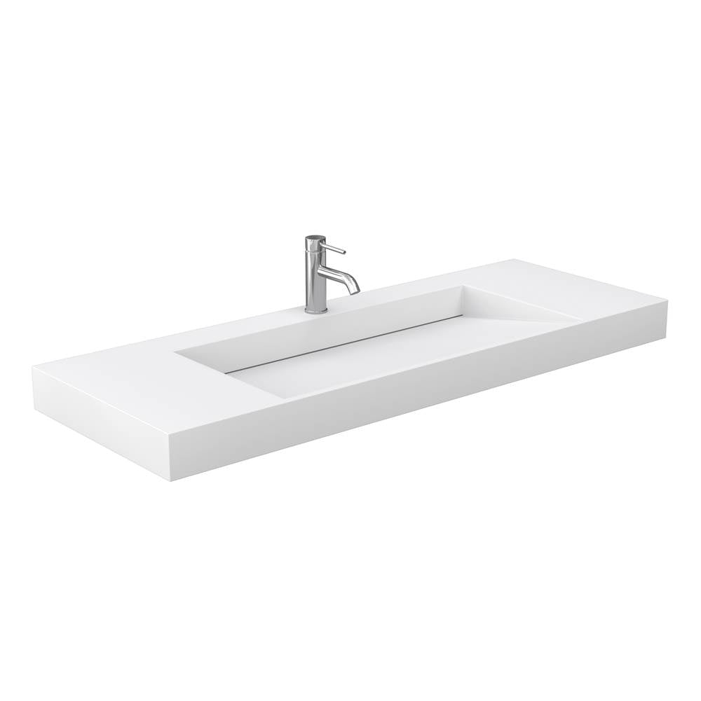 Miranda 60 Inch Single Bathroom Vanity in White, 4 Inch Thick Matte White Solid Surface Countertop, Integrated Sink, Matte Black Trim, 58 Inch Mirror