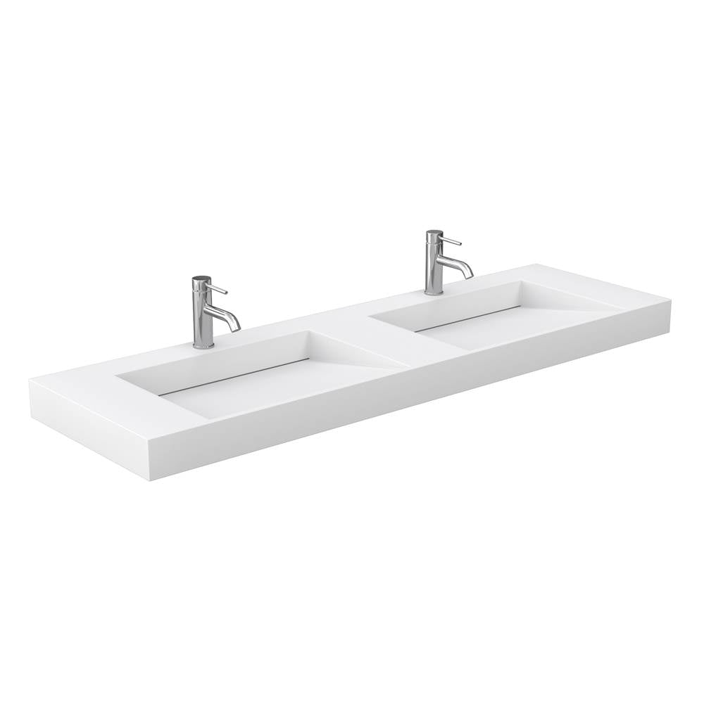 Miranda 72 Inch Double Bathroom Vanity in Dark Blue, 4 Inch Thick Matte White Solid Surface Countertop, Integrated Sinks, Brushed Gold Trim