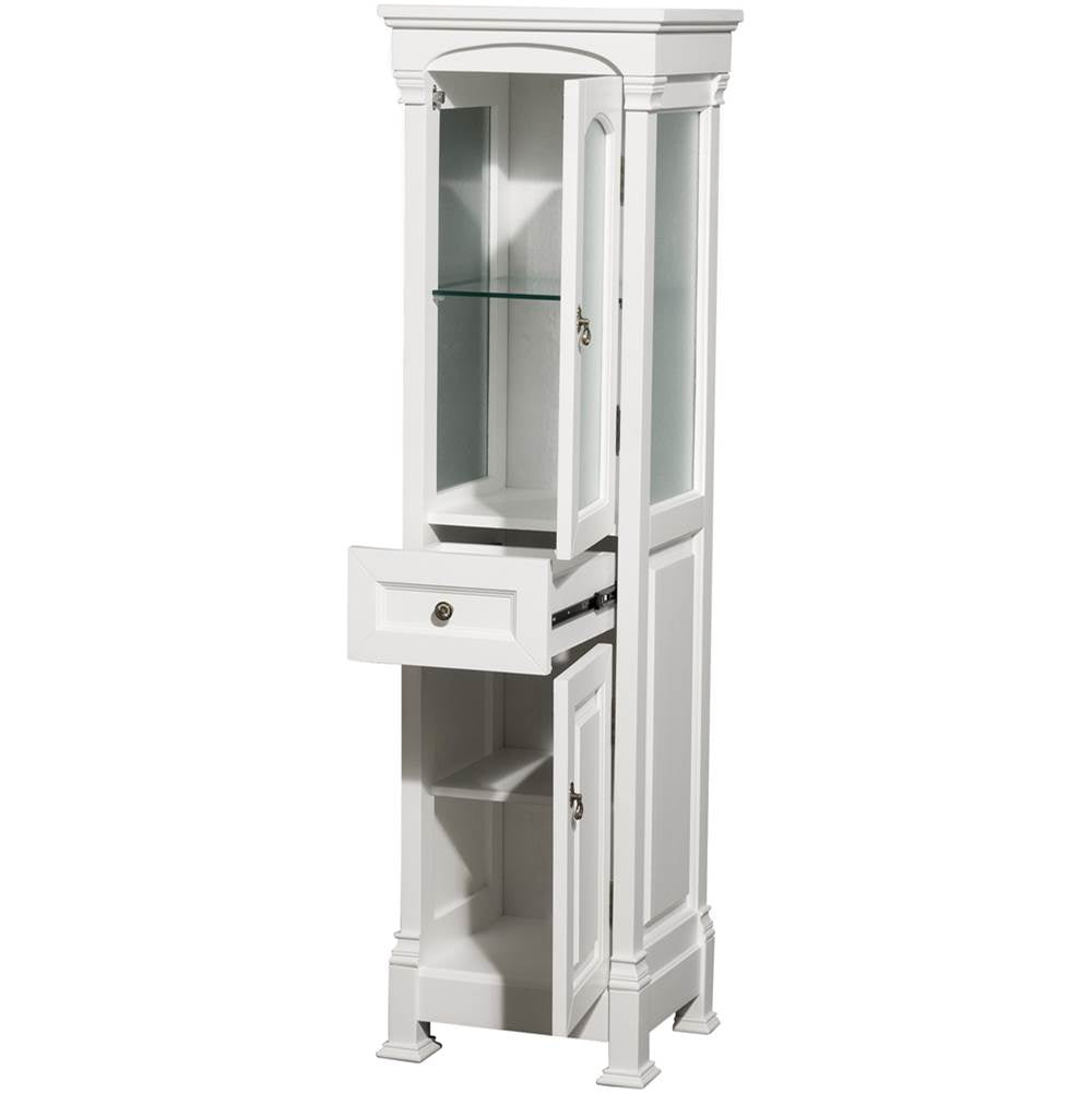 Andover Solid Oak Bathroom Linen Tower with Cabinet Storage in White
