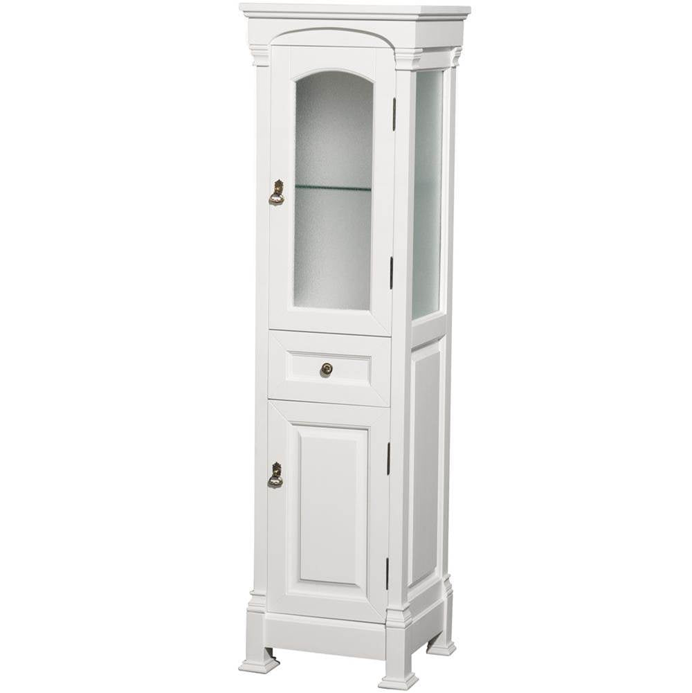 Wyndham Collection - Andover Solid Oak Bathroom Linen Tower with Cabinet Storage in White - White