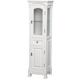Wyndham Collection - Andover Solid Oak Bathroom Linen Tower with Cabinet Storage in White - White