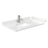 Miranda 36 Inch Single Bathroom Vanity in Dark Blue, Carrara Cultured Marble Countertop, Undermount Square Sink, Brushed Nickel Trim, 34 Inch Mirror