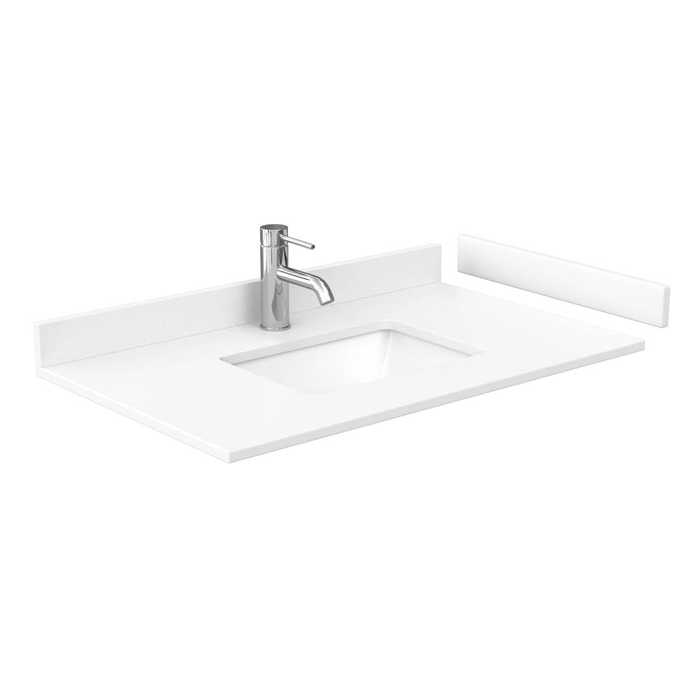Sheffield 36 Inch Single Bathroom Vanity in White, White Cultured Marble Countertop, Undermount Square Sink, No Mirror