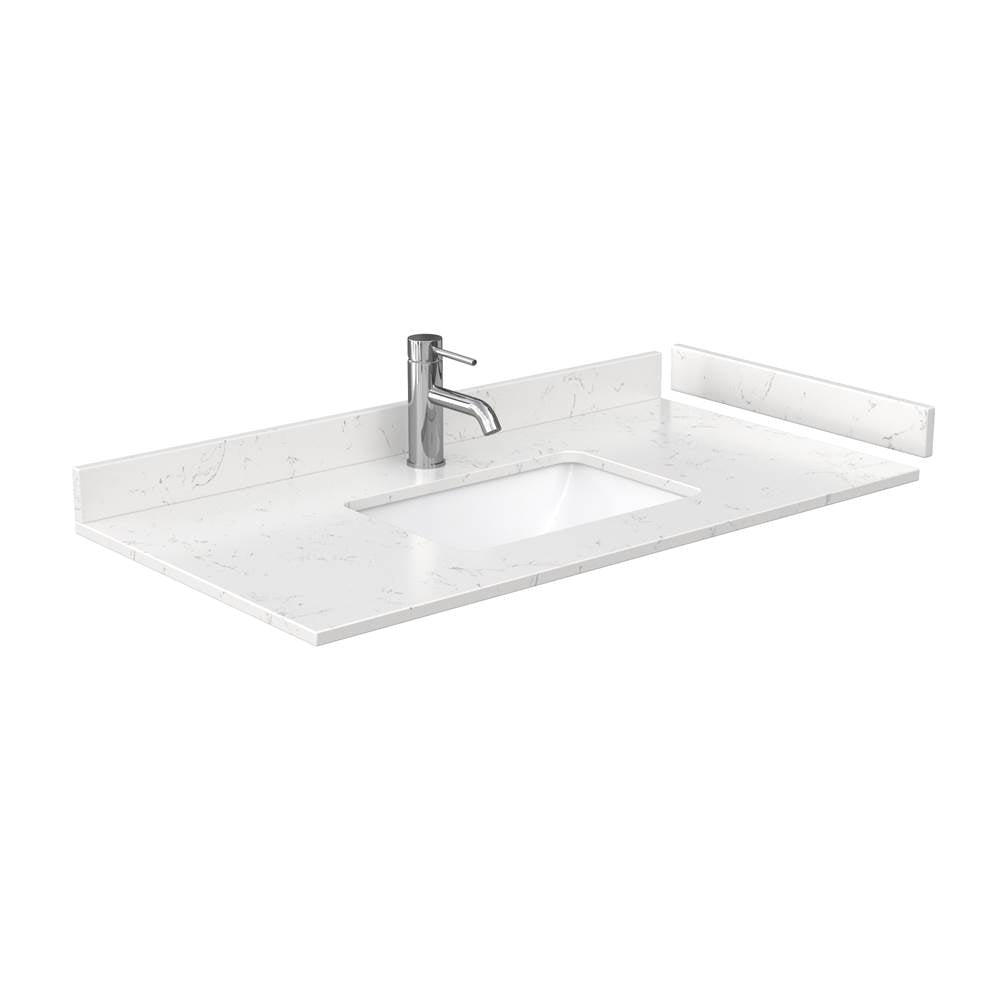 Miranda 42 Inch Single Bathroom Vanity in Dark Gray, Carrara Cultured Marble Countertop, Undermount Square Sink, Matte Black Trim, 34 Inch Mirror